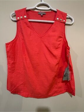 Habitat Bright Coral V-Neck Sleeveless Tank with Shoulder Buttons